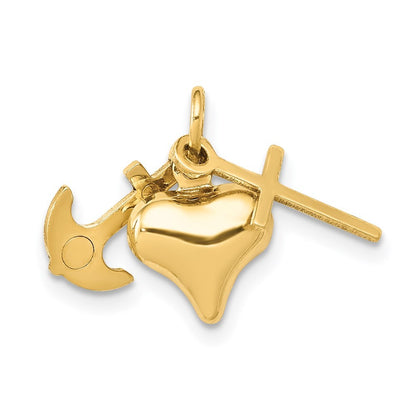 14k Yellow Gold 3D Faith, Hope And Charity Charm