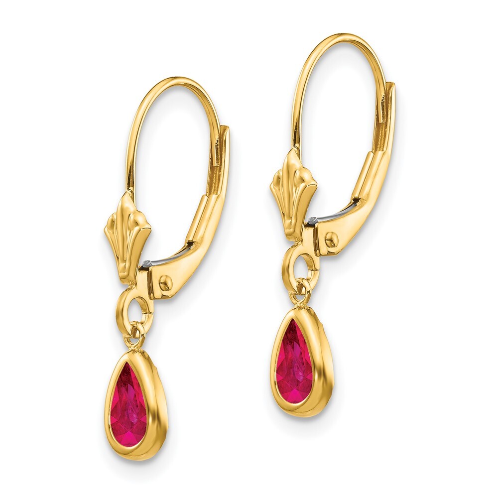 14k Yellow Gold 6x4mm Ruby/July Dangle Earrings Leverback Gift for Women
