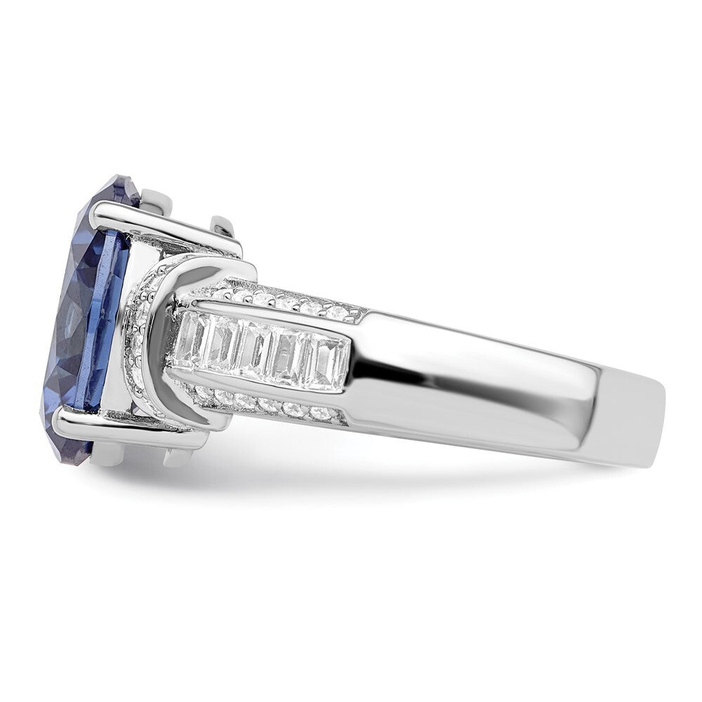Sterling Silver Rhodium plated Blue & White CZ Ring Size 8