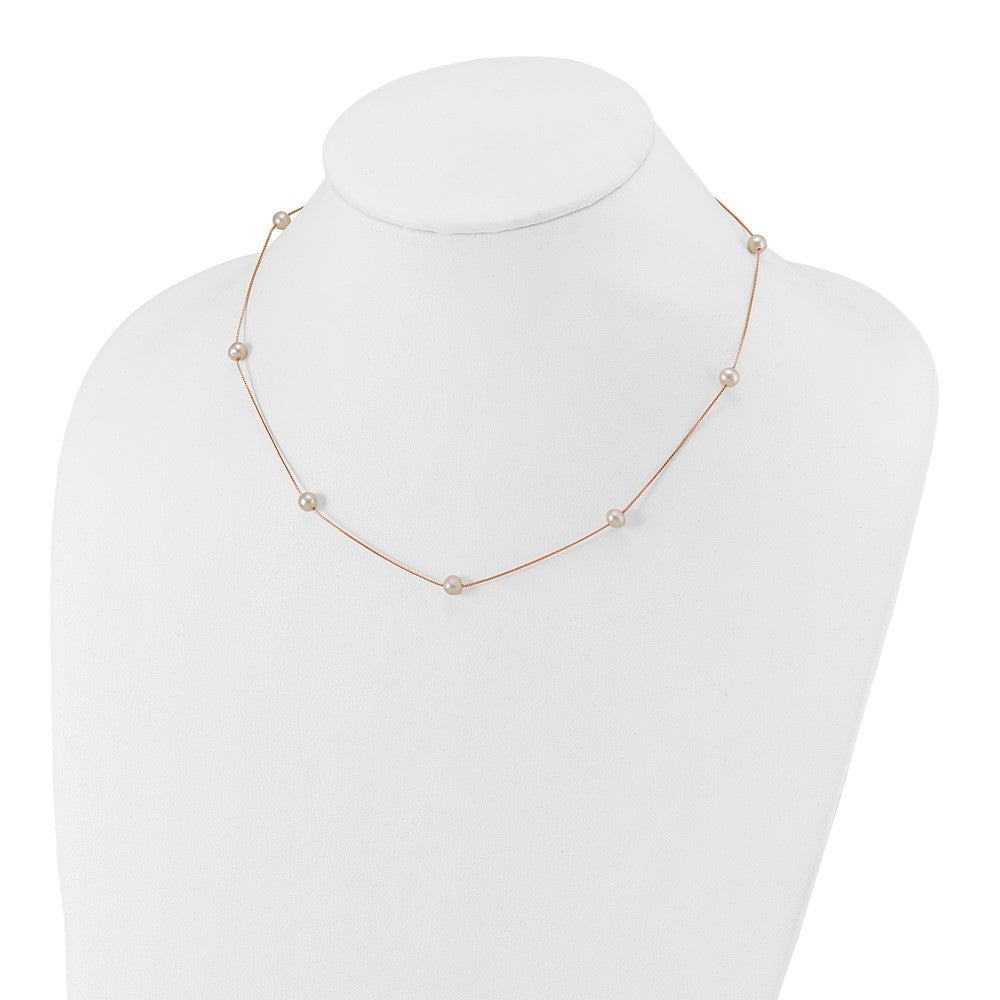 14k Rose Gold 5-6mm White Freshwater Cultured Pearl 9-Station 18 inch Necklace