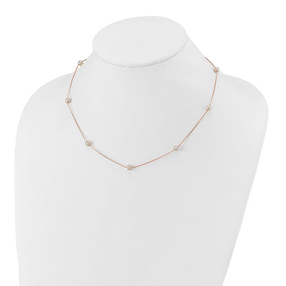 14k Rose Gold 5-6mm White Freshwater Cultured Pearl 9-Station 18 inch Necklace