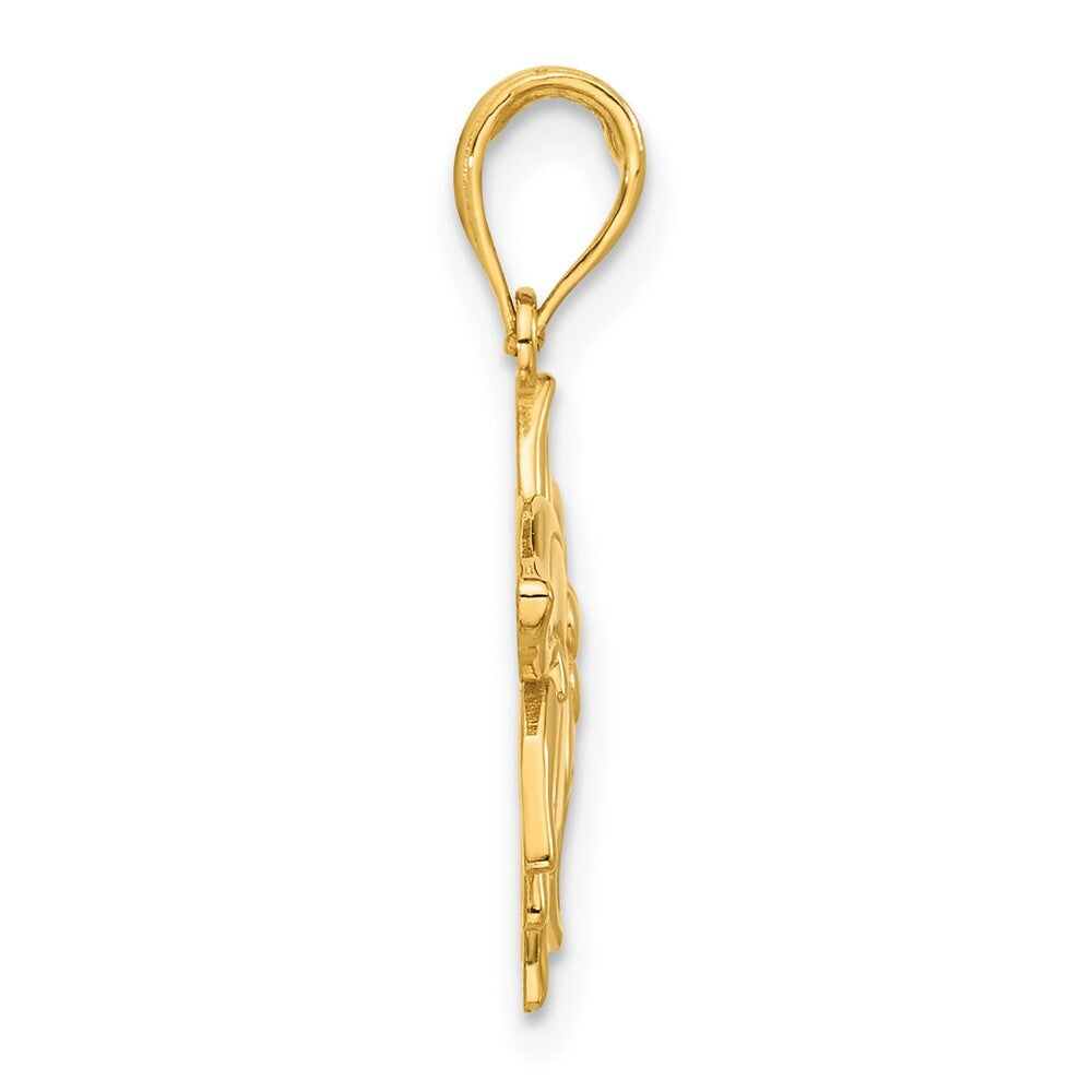 14k Yellow Gold Polished Poinsettia Floral Pendant for Women
