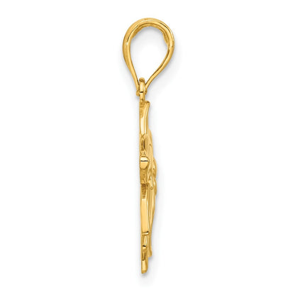 14k Yellow Gold Polished Poinsettia Floral Pendant for Women
