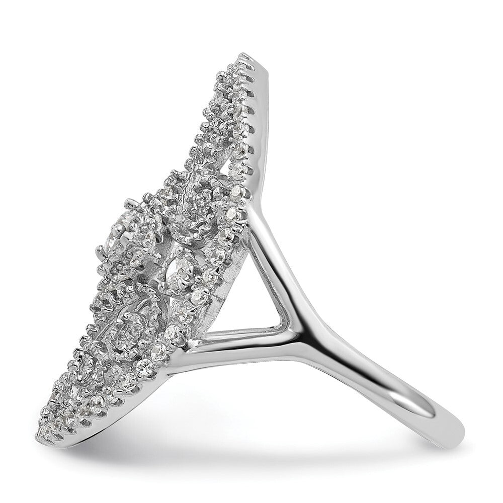 Sterling Silver Rhodium-plated Cubic Zirconia Filigree Oval Ring Size 8