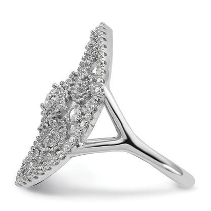 Sterling Silver Rhodium-plated Cubic Zirconia Filigree Oval Ring Size 8
