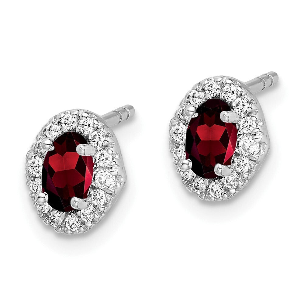 14k White Gold Diamond and Cabochon Garnet Stud Earrings