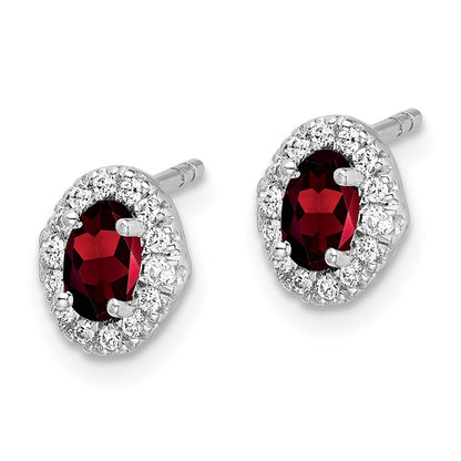 14k White Gold Diamond and Cabochon Garnet Stud Earrings