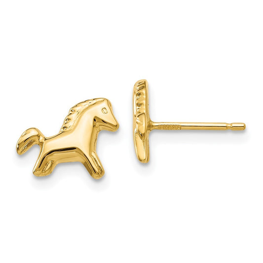 14k Yellow Gold Pony Stud Earrings Gift for Women
