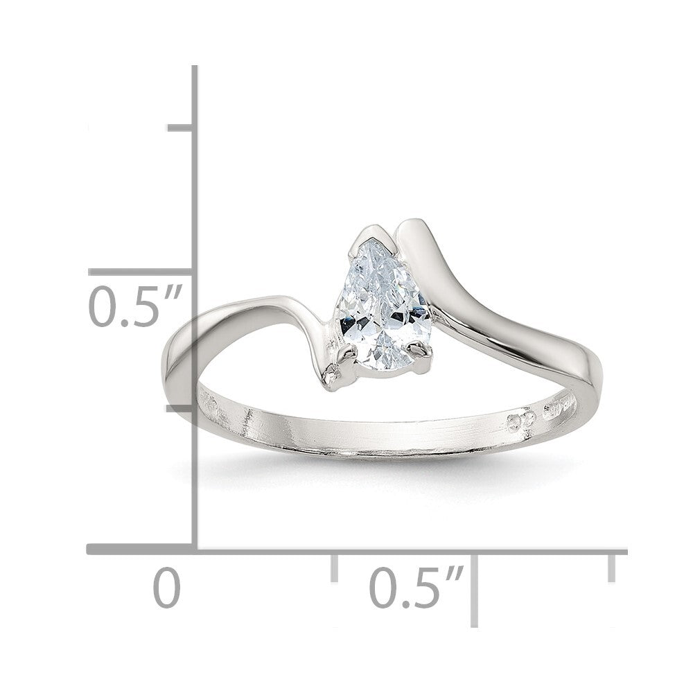 Sterling Silver Pear Shaped Cubic Zirconia Ring Size 6