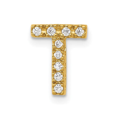 14k Yellow Gold  Diamond Letter T Initial Charm
