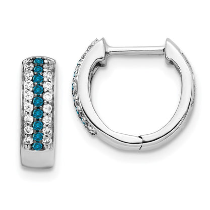 14k White Gold Blue and White Diamond Hinged Hoop Earrings