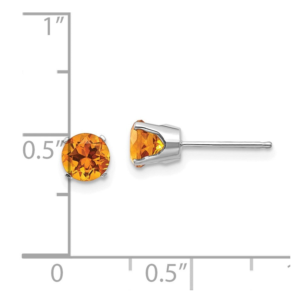 14k White Gold 5mm Citrine Stud Earrings Gift for Women