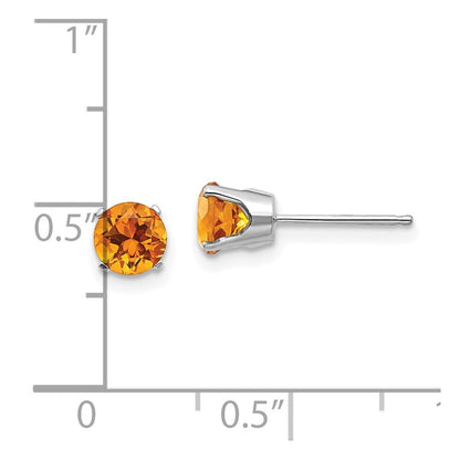 14k White Gold 5mm Citrine Stud Earrings Gift for Women