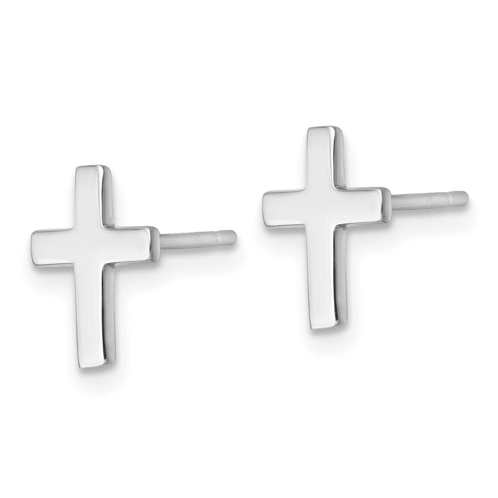 14k White Polished Latin Cross Stud Earrings Gift for Women