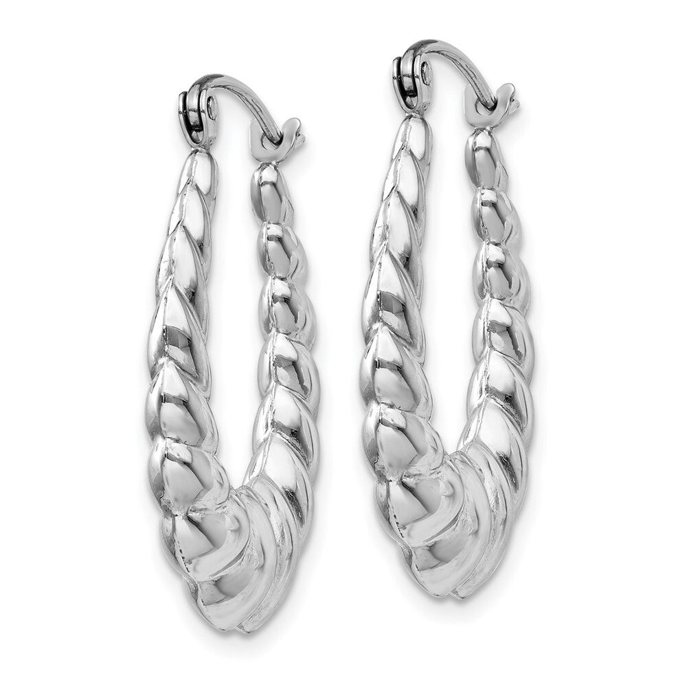 14k White Gold Polished and Textured Oval Hoop Earrings Gift for Women