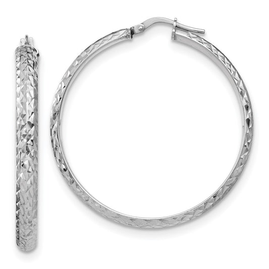 Sterling Silver Polished and Diamond-cut 4.00 x 40mm Tube Hoop Earrings