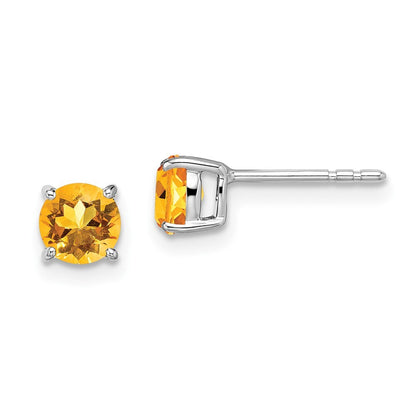 14k White Gold Round Citrine Stud Earrings