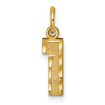 14k Yellow Gold Small Brushed Diamond-cut Number 1 Charm