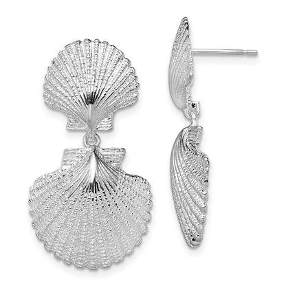 De-Ani Sterling Silver Rhodium-Plated Polished Double Shell Dangle Earrings