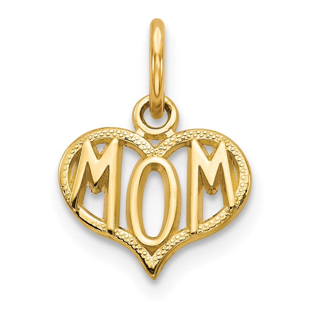 14k Yellow Gold MOM Heart Charm