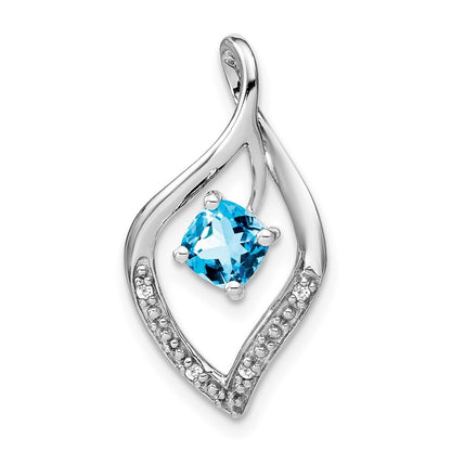 14k White Gold Blue Topaz and Diamond Pendant for Women