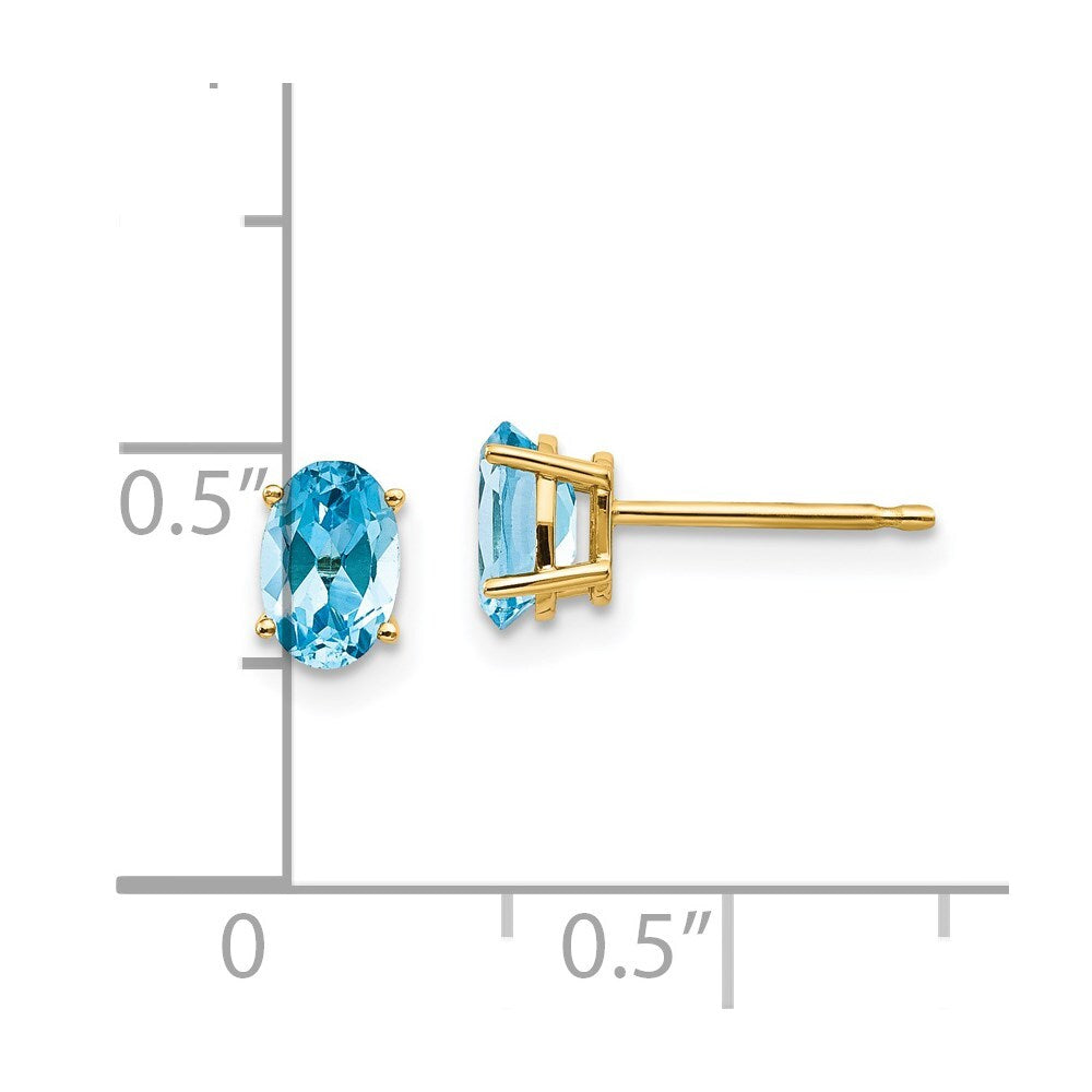14k Yellow Gold 6x4 Oval December/Blue Topaz Stud Earrings Gift for Women