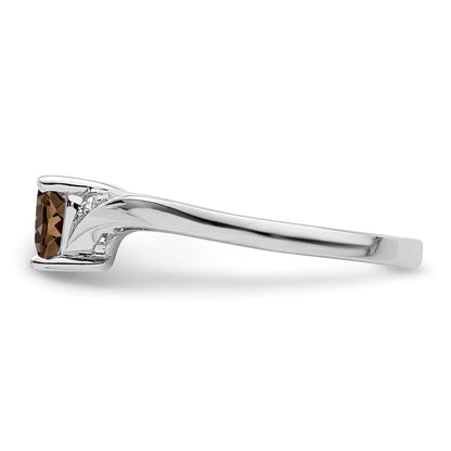 Sterling Silver Rhodium Smoky Quartz Diamond Ring