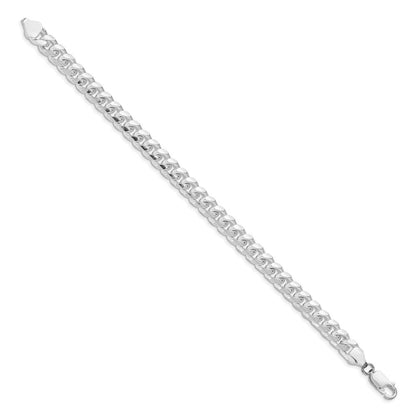 Sterling Silver Rhodium-plated 7.35mm Domed Side Diamond-Cut Curb Chain Bracelet