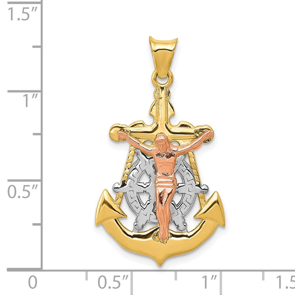 14k Tri-Color Gold Tri-Color Mariner Crucifix Pendant for Women