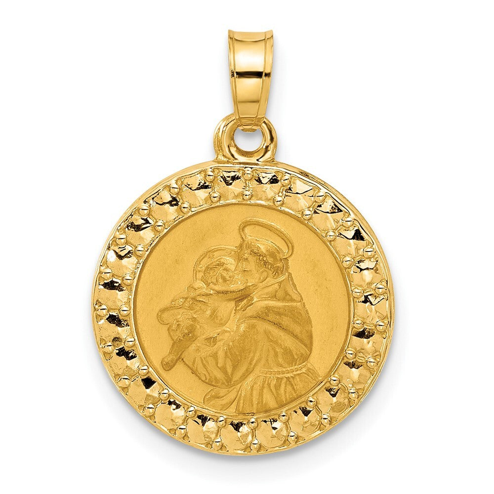 14k Yellow Gold Polished Hollow St Anthony Medal Pendant for Women