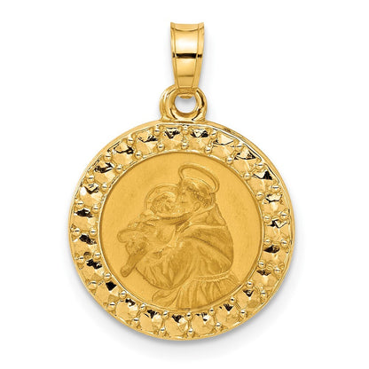 14k Yellow Gold Polished Hollow St Anthony Medal Pendant for Women
