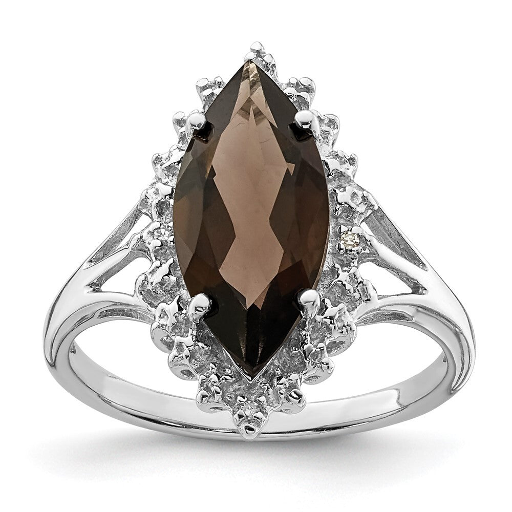 Sterling Silver Rhodium Smoky Quartz Diamond Ring Size 8