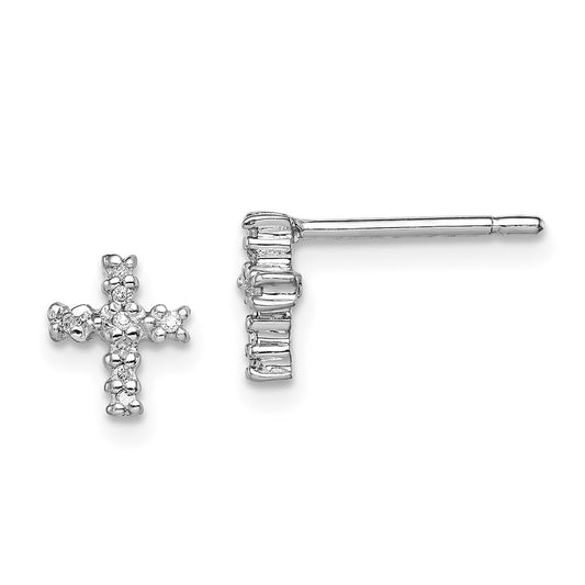 Sterling Silver Rhodium Diamond Cross Earrings
