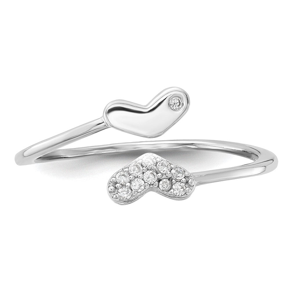 Sterling Silver Rhodium-plated CZ Double Heart Ring Size 7
