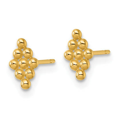 14k Yellow Gold Polished and Beaded Marquise Stud Earrings Gift for Women