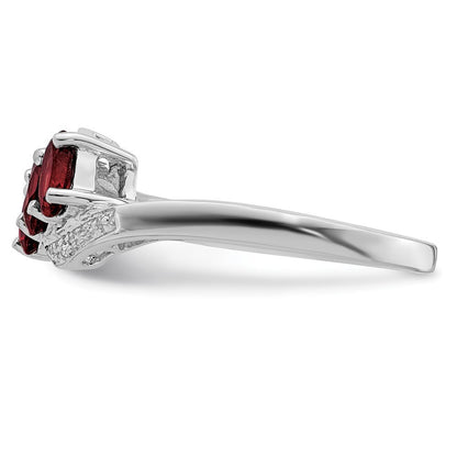 Sterling Silver Rhodium-plated 3 Stone Garnet & Diamond Ring Size 8