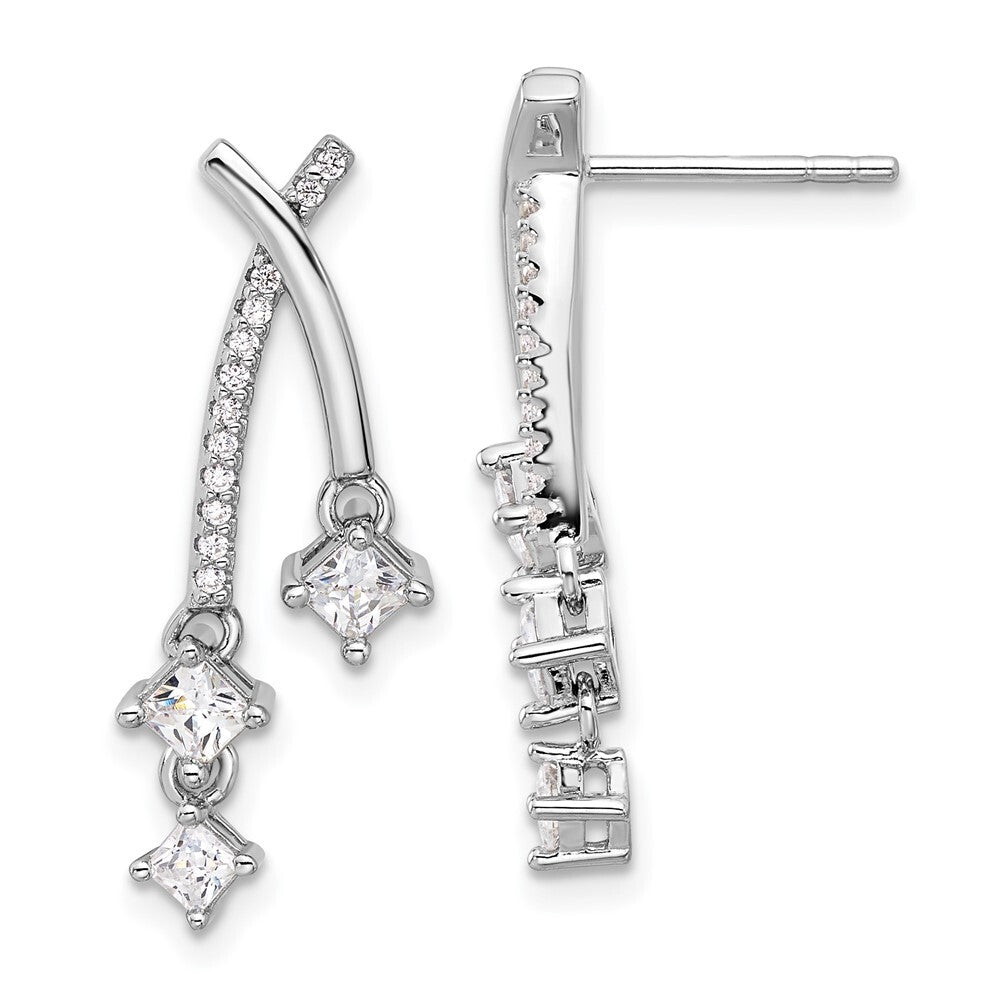 Sterling Silver Rhodium-plated Fancy Cubic Zirconia Dangle Post Earrings