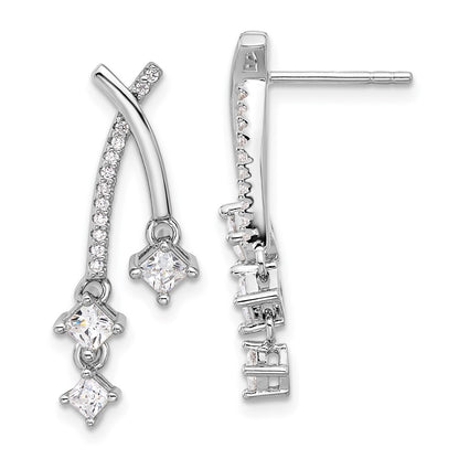 Sterling Silver Rhodium-plated Fancy Cubic Zirconia Dangle Post Earrings