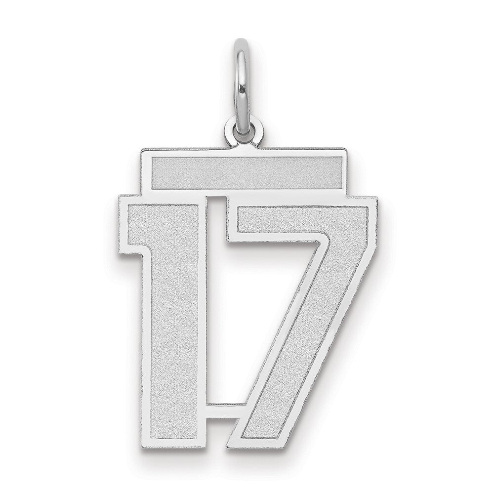 14k White Gold Medium Satin Number 17 Charm Pendant for Women