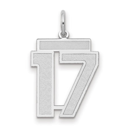 14k White Gold Medium Satin Number 17 Charm Pendant for Women