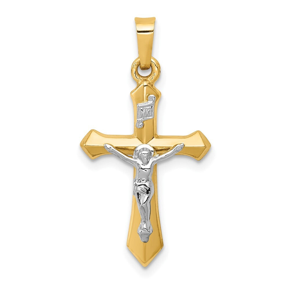 14k Two-tone Gold Polished INRI Crucifix Pendant for Women