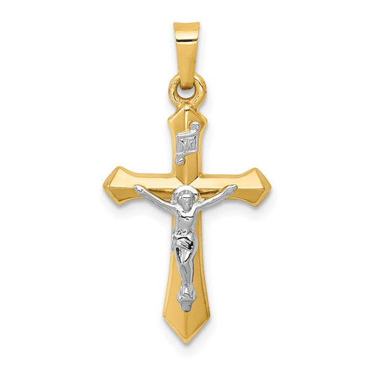 14k Two-tone Gold Polished INRI Crucifix Pendant for Women