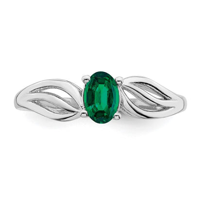 Sterling Silver Rhodium-plated Created Emerald Ring