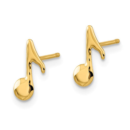 14k Yellow Gold Polished Music Note Stud Earrings Gift for Women