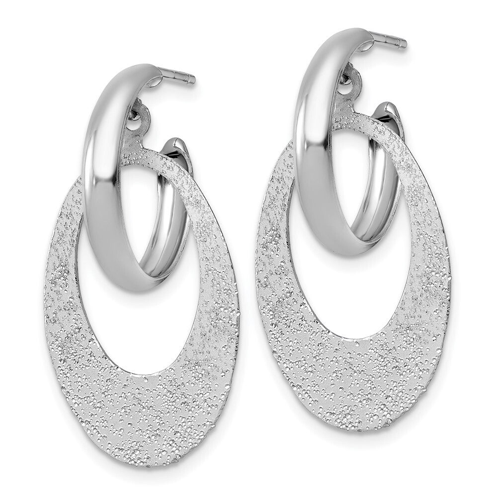 Sterling Silver RH-plated Polished Brushed Dangle Post Hoop Earrings