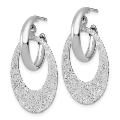 Sterling Silver RH-plated Polished Brushed Dangle Post Hoop Earrings