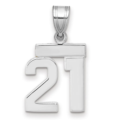 14k White Gold Small Polished Number 21 Charm Pendant for Women