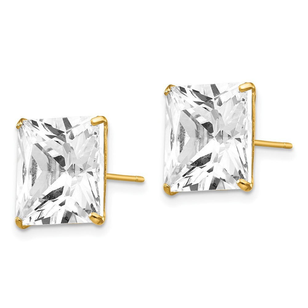 14k Yellow Gold 11mm Square Cubic Zirconia Stud Earrings Gift for Women
