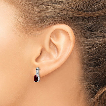 14k White Gold Oval Garnet and Diamond Drop & Dangle Earrings