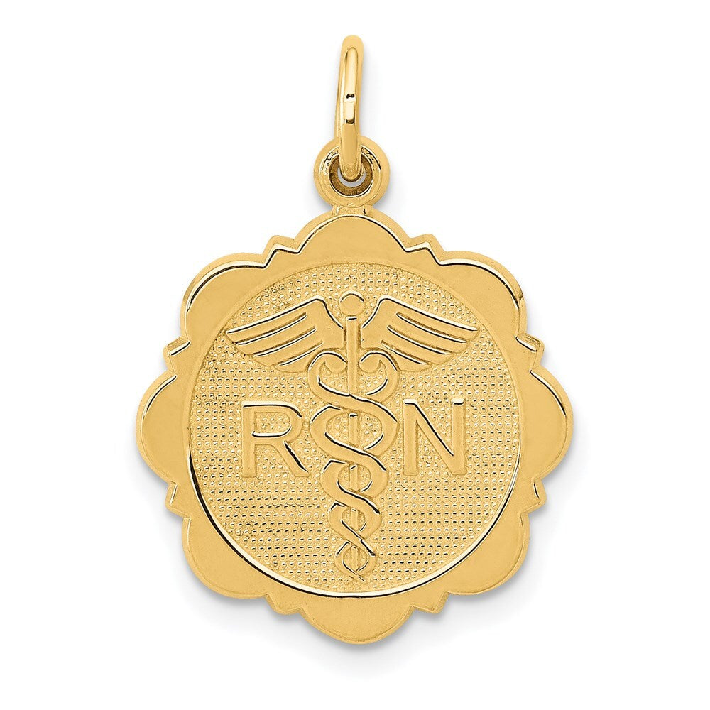 14k Yellow Gold RN Registered Nurse Disc Charm Pendant for Women
